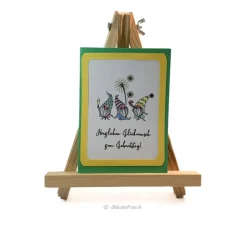 Geburtstagskarte mit 3 Zwergen – Handgemachte Karte grün gelb bunt inkl. Umschlag