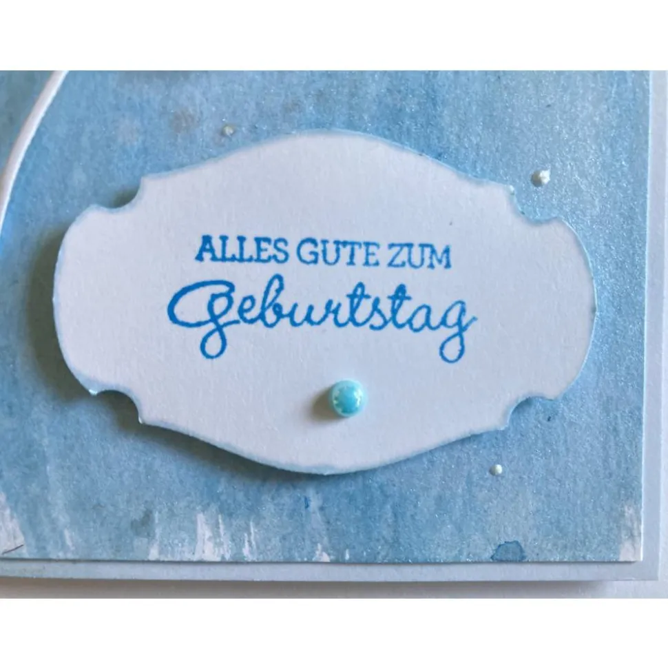 Geburtstagskarte mit Blumen Blau und hellblauen Perlen Handarbeit