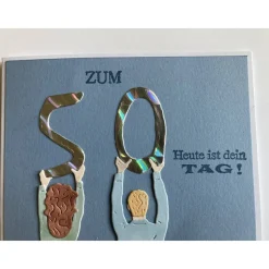 Geburtstagskarte mit Blumen Blau und hellblauen Perlen Handarbeit