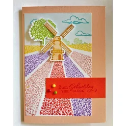 Geburtstagskarte  mit bunten Tulpen, Windmühle und Grusstext Handgefertigt mit Stampin'Up Produkten