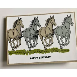 Geburtstagskarte mit Pferden Grußkarte Pferdekarte Reitsport Stampin up! Handarbeit Unikat