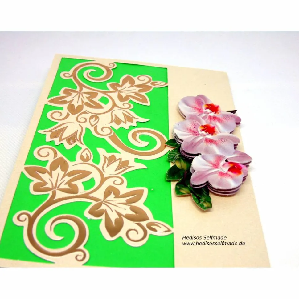 Geburtstagskarte #Orchidee und #Ranken #3-D #Handarbeit