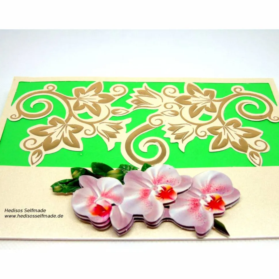 Geburtstagskarte #Orchidee und #Ranken #3-D #Handarbeit