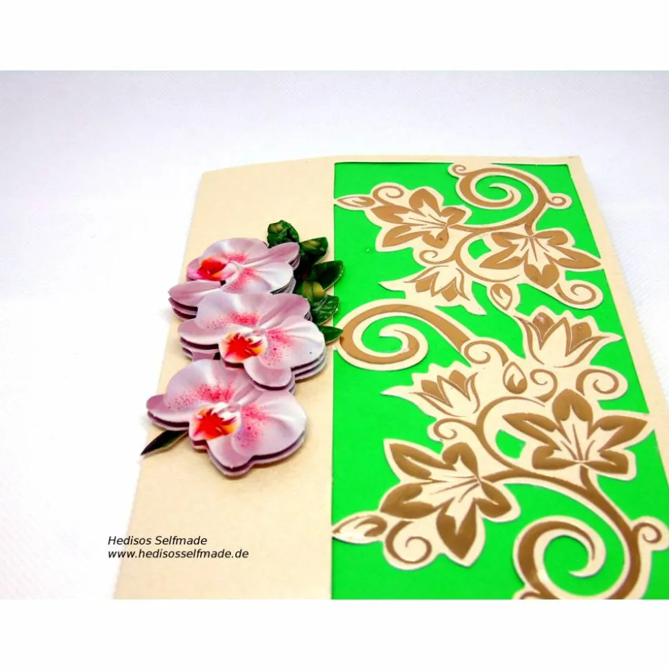 Geburtstagskarte #Orchidee und #Ranken #3-D #Handarbeit