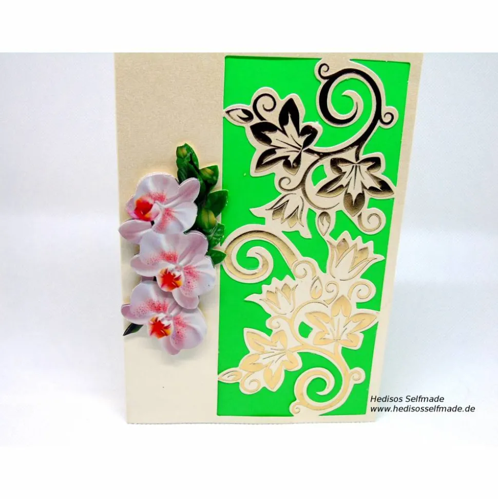 Geburtstagskarte #Orchidee und #Ranken #3-D #Handarbeit