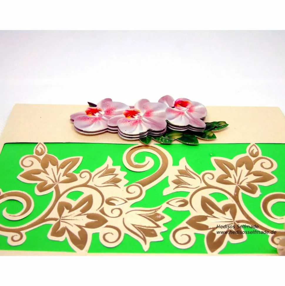 Geburtstagskarte #Orchidee und #Ranken #3-D #Handarbeit