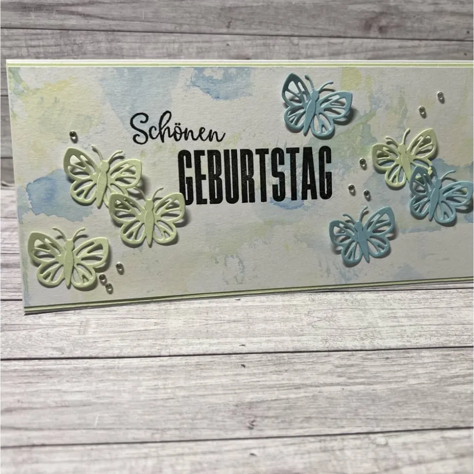Geburtstagskarte Schmetterlinge Grußkarte Glückwunschkarte blau-grün Handmade Stampin‘ Up!