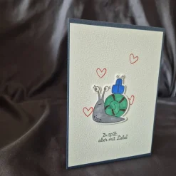 Geburtstagskarte Schneckenmotiv / Zu spät aber mit Liebe Spruch / handgefertigte Grußkarten / Geburtstag