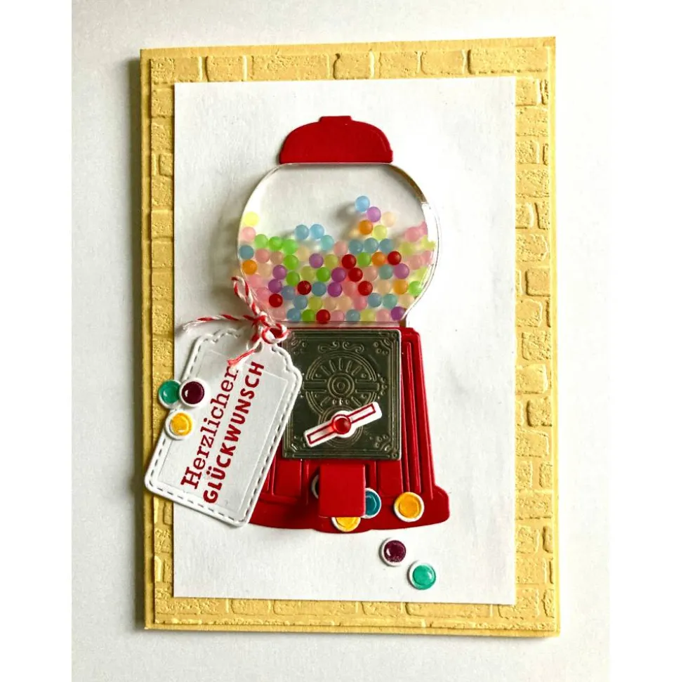 Geburtstagskarte Schüttelkarte 3D Plastikkuppel - Kaugummiautomat & Kugeln Handarbeit UNIKAT