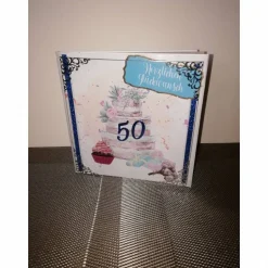 Geburtstagskarte zum 50, Frau, verspielt, Torte, Bunt