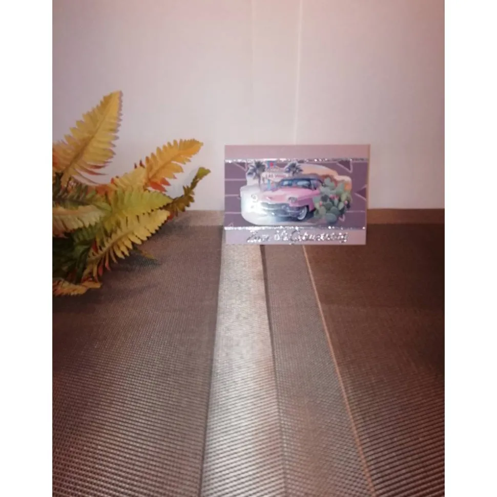 Geburtstagskarte zum 60.ten für Männer mit Oldtimer Cadillac – Handgemacht in Altrosa