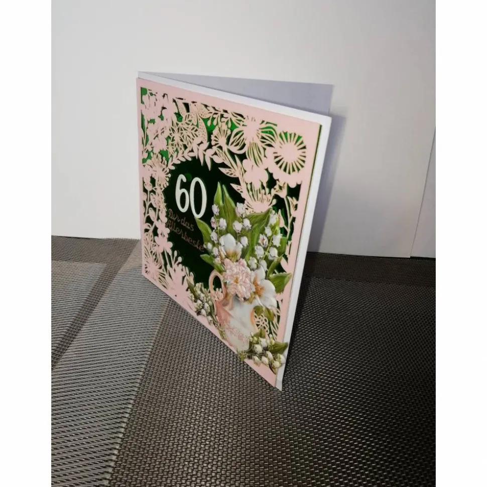 Geburtstagskarte zum 60.ten für eine Frau, Blumen, Lachsfarben