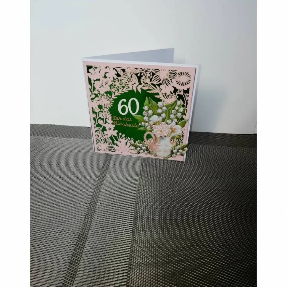 Geburtstagskarte zum 60.ten für eine Frau, Blumen, Lachsfarben