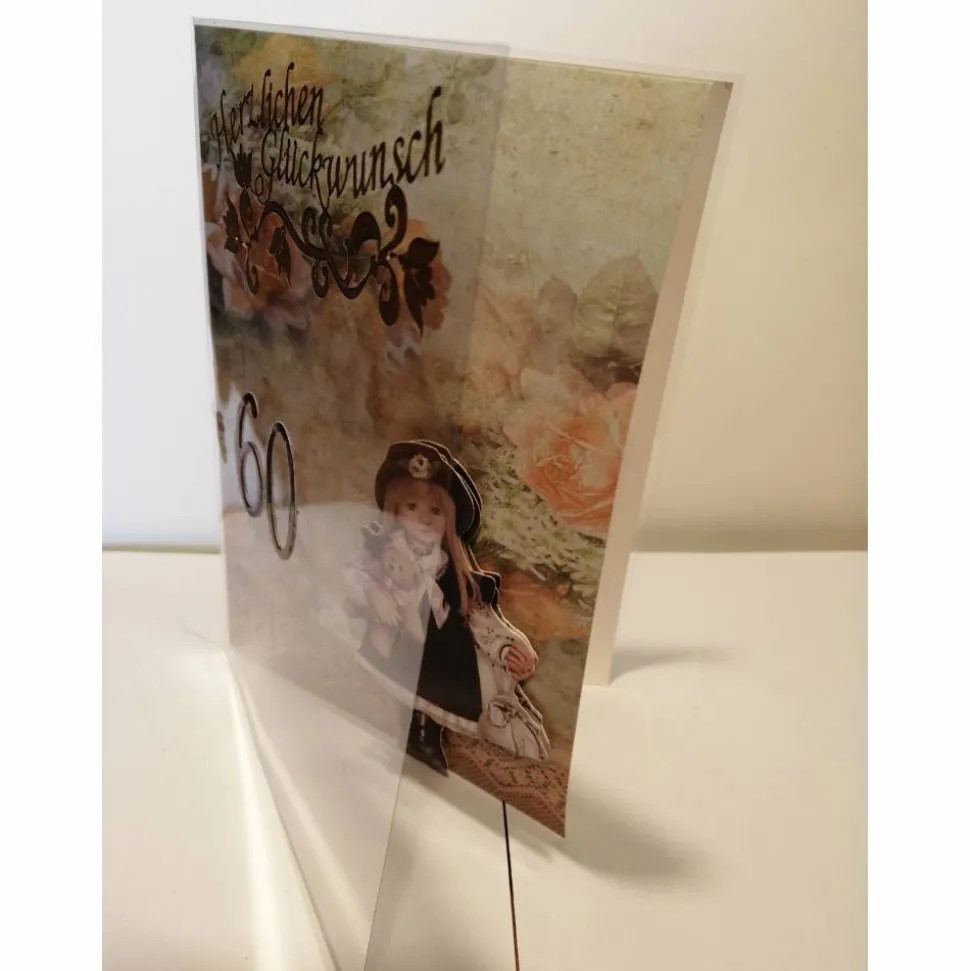 Geburtstagskarte zum 60.ten für eine Frau, Püppchen, Vintage, Braun, Bronze