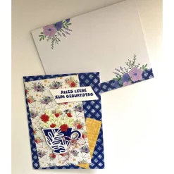 Geburtstagskarten Glückwunschkarte Blumen Tasse 3D Grün Blumig Handgefertigt Unikat