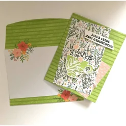 Geburtstagskarten Glückwunschkarte Blumen Tasse 3D Grün Blumig Handgefertigt Unikat