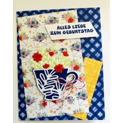 Geburtstagskarten Glückwunschkarte Blumen Tasse 3D Grün Blumig Handgefertigt Unikat