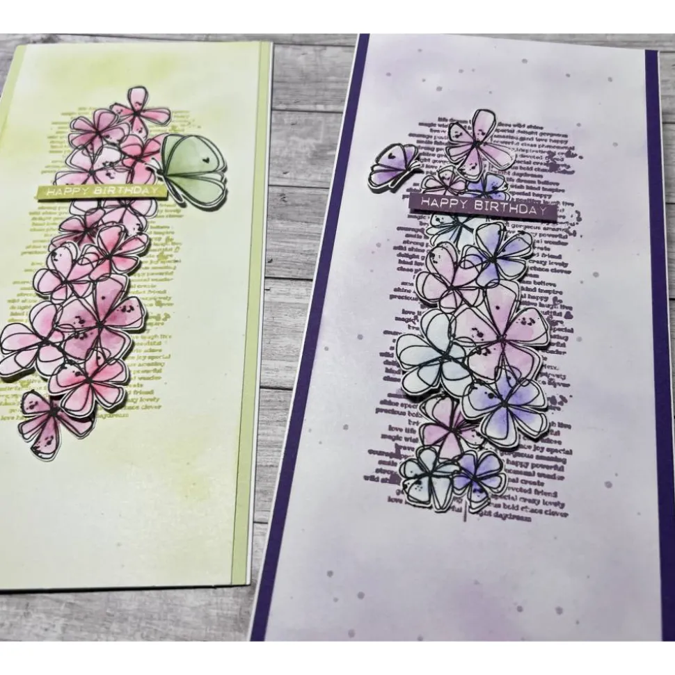 Geburtstagskarten im Aquarell - Look „Happy Birthday“ Grußkarten Glückwunschkarte Karte Frauen Blumen lila grün Handmade