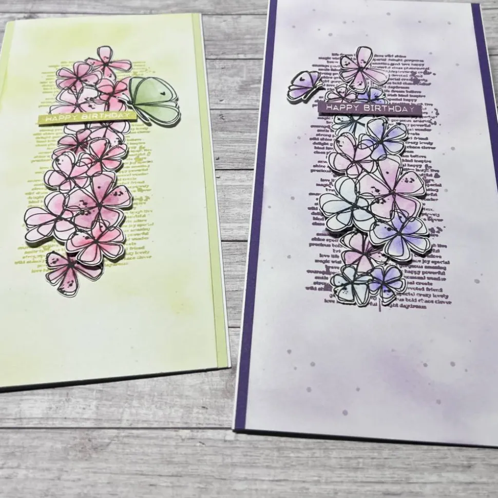 Geburtstagskarten im Aquarell - Look „Happy Birthday“ Grußkarten Glückwunschkarte Karte Frauen Blumen lila grün Handmade