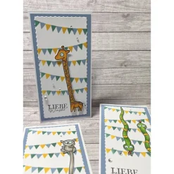 Geburtstagskarten mit Tiere „Liebe Wünsche“, Kindergeburtstag, Giraffe, Schlangen, oder zu anderen Anlässen, Handarbeit