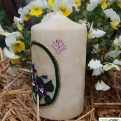 Geburtstagskerze runder Geburtstag mit Hornveilchen und velourartiger Oberfläche, personalisiebar, Geschenkidee