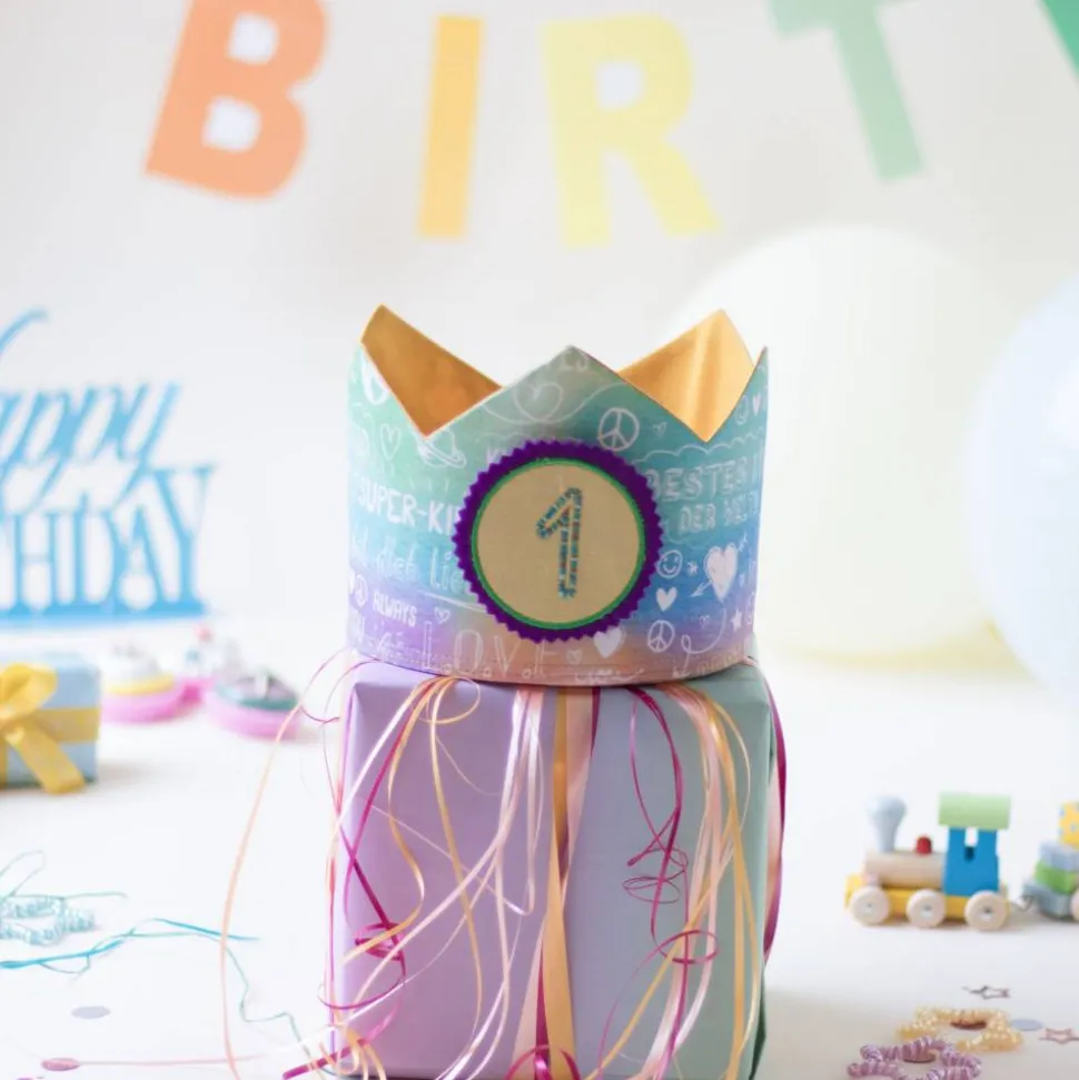Geburtstagskrone mit Zahlen, Kindergeburtstag Krone, verstellbare Stoffkrone, Superkind Motiv Krone