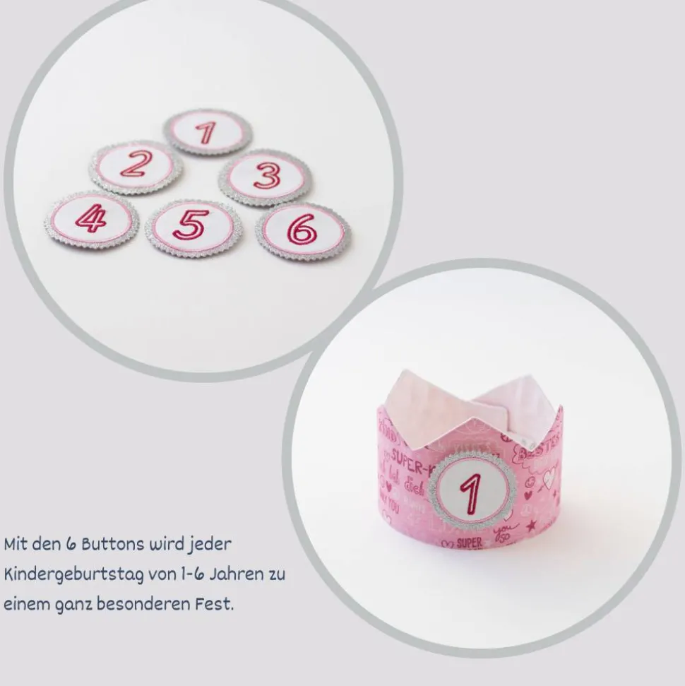 Geburtstagskrone mit Zahlen, Krone für Kindergeburtstag, Partykrone Farbe Beere, Babys erster Geburtstag