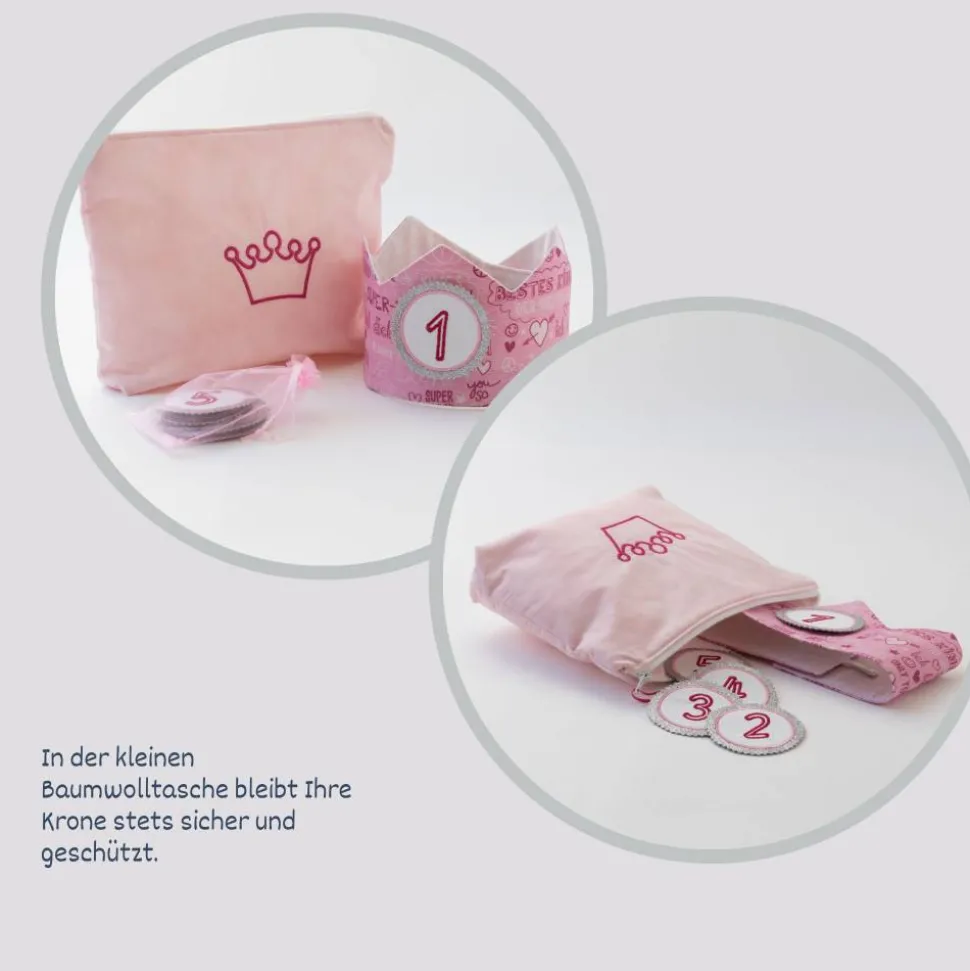 Geburtstagskrone mit Zahlen, Krone für Kindergeburtstag, Partykrone Farbe Beere, Babys erster Geburtstag