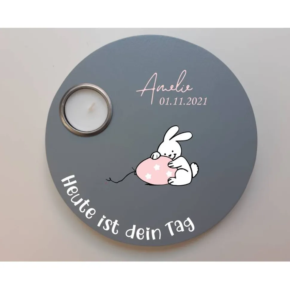 Geburtstagslicht | Geburtstagsbrett grau / Hase