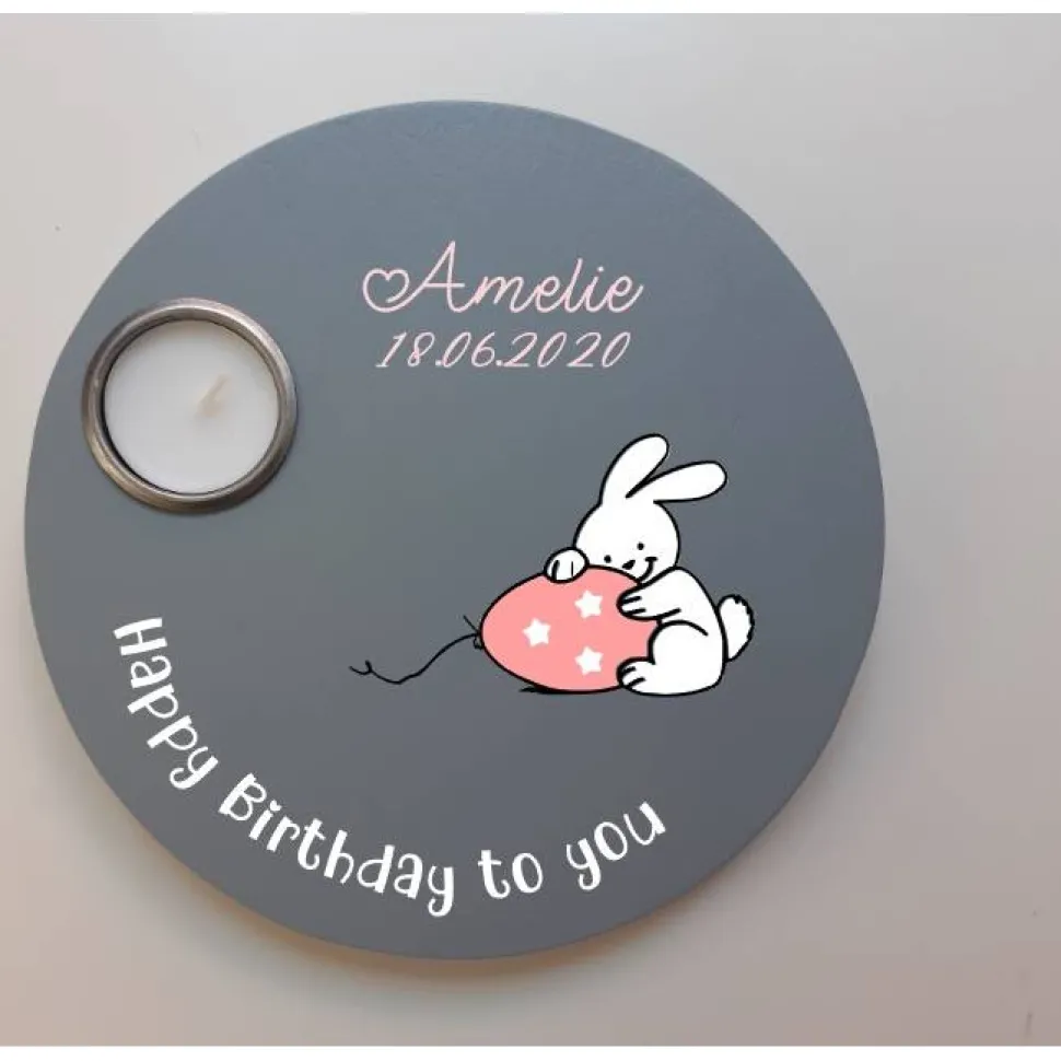Geburtstagslicht | Geburtstagsbrett grau / Hase