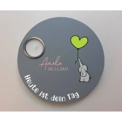 Geburtstagslicht | Geburtstagsbrett grau / Elefant