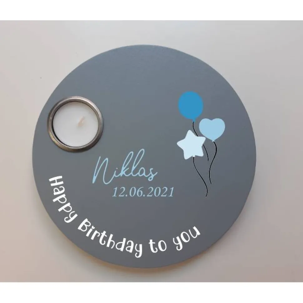 Geburtstagslicht | Geburtstagsbrett grau / Ballons