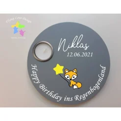 Geburtstagslicht/ Sternengeburtstag in grau mit Fuchs | Sternenkind