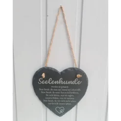 Gedenkherz aus Schiefer „Seelenhund“ – Erinnerung an den treuen Hund & Geschenk für Tierfreunde 