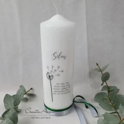 Gedenkkerze - Trauerkerze mit Pusteblume und Trauerspruch