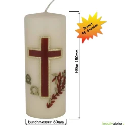 Gedenkkerze in bisquit mit Alpha/Omega braun/gold verziert, Trauerkerze, Trauerkerze personalisiert, Kerze zum Gedenken