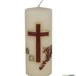 Gedenkkerze in bisquit mit Alpha/Omega braun/gold verziert, Trauerkerze, Trauerkerze personalisiert, Kerze zum Gedenken