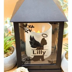 Gedenklicht Verstorbenes Tier, Katze, Led Laterne mit 6h Timer, Personalisiert,  Gedenklicht, Trauerlicht, Trauerlaterne