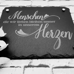 Gedenkplatte für Grab | Steinplatte mit Gravur | Stein für Grabschmuck | Grabdekoration aus Naturstein | In liebevoller