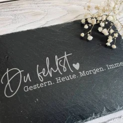 Gedenkplatte für Grab | Steinplatte mit Gravur | Stein für Grabschmuck | Grabdekoration aus Naturstein | Trauerspruch