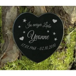 Gedenkstein Grabplatte Herzen Sterne Marmor mit persönlicher Gravur - edles Design - Grabdekoration