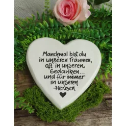 Gedenkstein, Grabschmuck, Grabstein, 17 x 17 cm, Trauer, Herz, Spruch, Manchmal bist du, Beton, frostfest