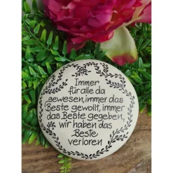 Gedenkstein, Grabschmuck, Grabstein, 12 x 12 cm, Trauer, Herz, Spruch, Immer für alle, Beton, frostfest
