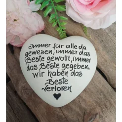 Gedenkstein, Grabschmuck, Grabstein, 12 x 12 cm, Trauer, Herz, Spruch, Immer für alle, Beton, frostfest
