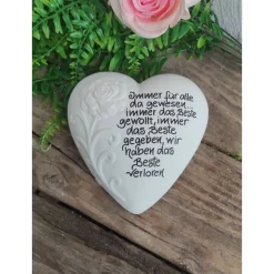 Gedenkstein, Grabschmuck, Grabstein, 15 x 15 cm, Trauer, Herz, Spruch, Immer für alle da gewesen,, Beton, frostfest