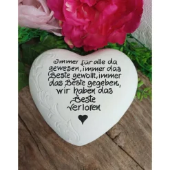 Gedenkstein, Grabschmuck, Grabstein, 17 x 16 cm, Trauer, Herz, Spruch, Immer für alle, Beton, frostfest