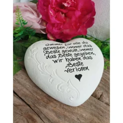 Gedenkstein, Grabschmuck, Grabstein, 17 x 16 cm, Trauer, Herz, Spruch, Immer für alle, Beton, frostfest