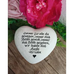 Gedenkstein, Grabschmuck, Grabstein, 17 x 16 cm, Trauer, Herz, Spruch, Immer für alle, Beton, frostfest