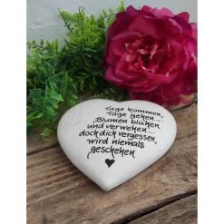 Gedenkstein, Grabschmuck, Grabstein, 15 x 14 cm, Trauer, Herz, Spruch, Beton, frostfest,