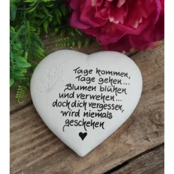 Gedenkstein, Grabschmuck, Grabstein, 15 x 14 cm, Trauer, Herz, Spruch, Beton, frostfest,